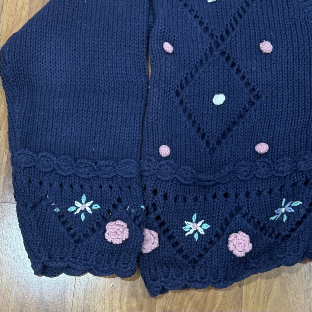 Women's Navy Blue Cardigan with Pink and White Accents - Picture 4 of 8